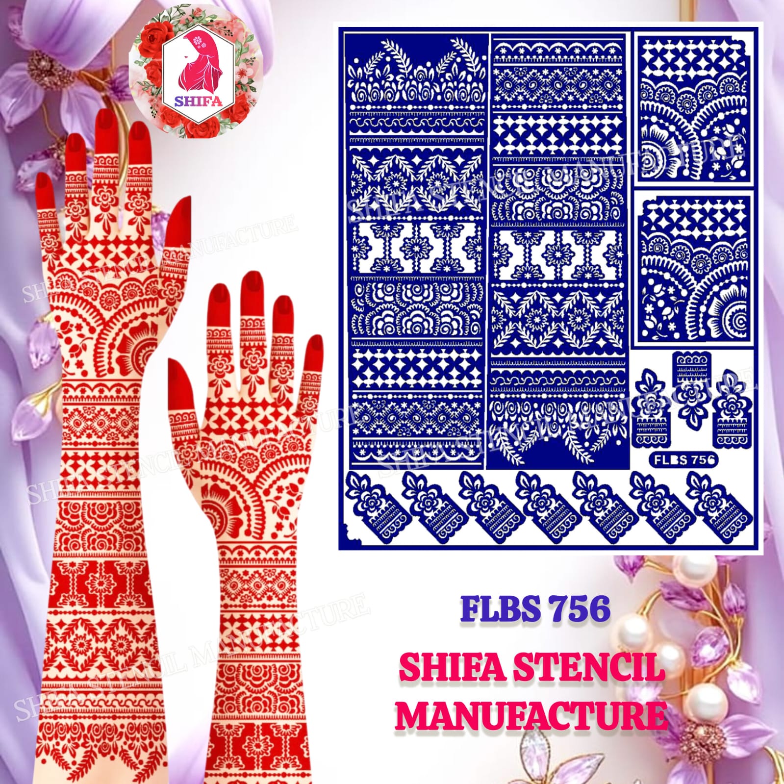 FLBS 756 Zarmina Royal Arc Mehndi Sticker Overview Henna Stencil - Shifa Stencil